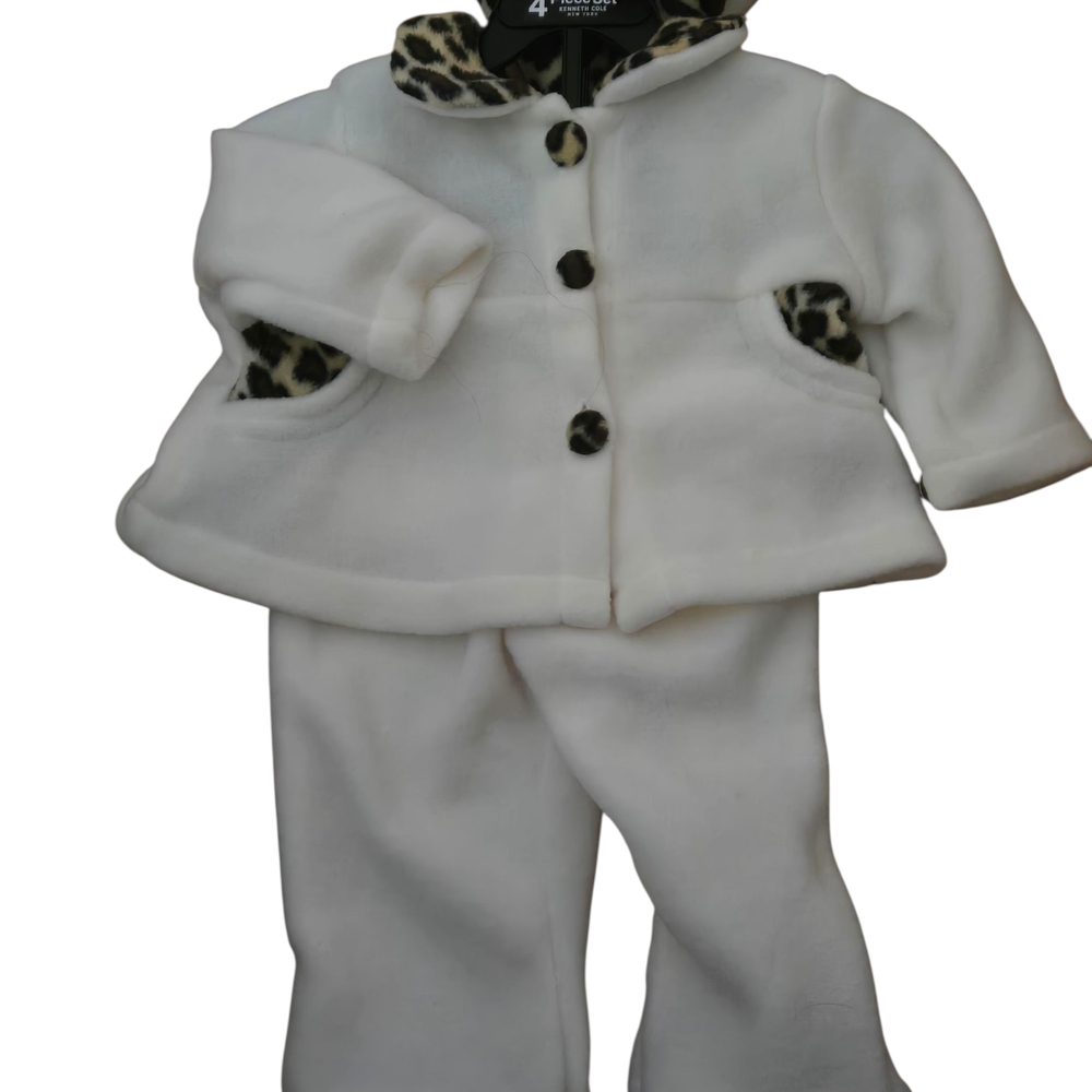 Beige Fleece Kids 3  Piece with Leopard Accents Including Hat